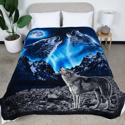 Howling Wolf Moonlight Mountain Κουβέρτα με σχέδιο άγριας φύσης για διακόσμηση υπνοδωματίου, δώρο για αυτόν, NatureStyle