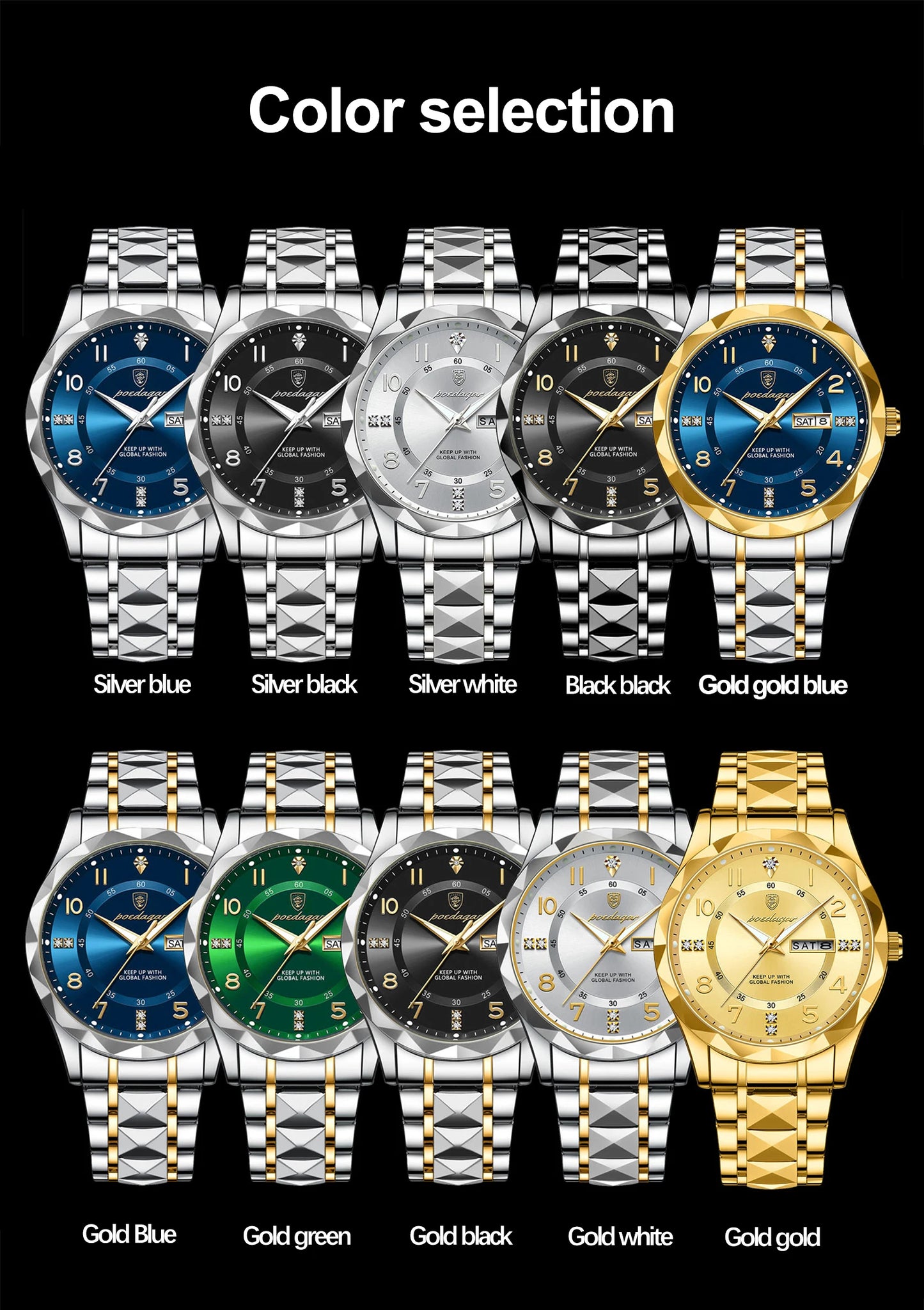 POEDAGAR Top Business Men Quartz Watch Waterproof Date Week Luminous Wristwatch Stainless Steel Fashion Men's Watches Man Clock