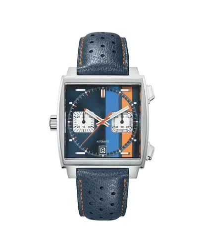 Customized Men Quartz Chronograph VK63 Movement Sapphire Glass White Black Blue Leather Strap Luminous Waterproof Shockproof