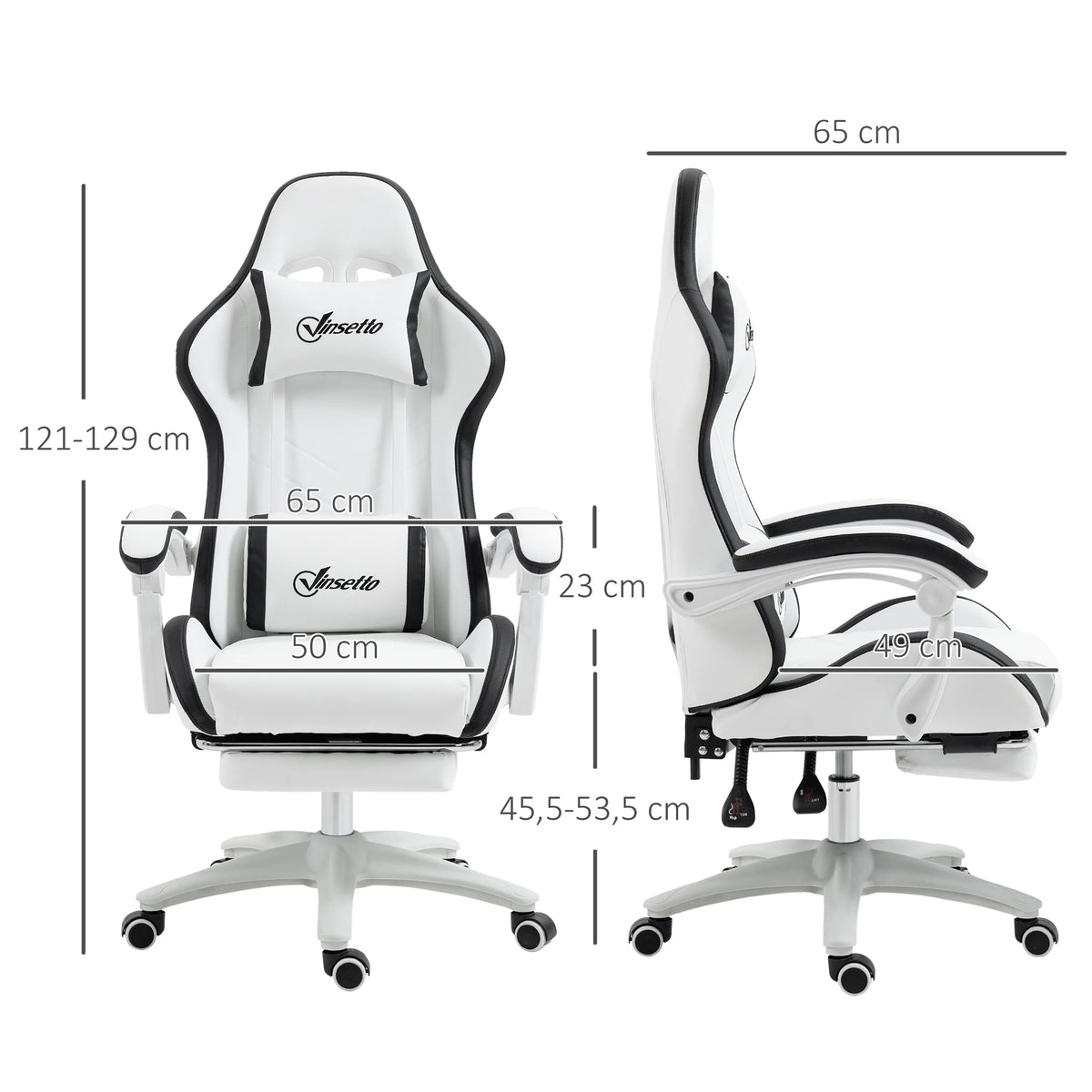 Vinsetto PU Leather Gaming Chair with Footrest, Adjustable Height Reclining Office Chair with Headrest & Lumbar Support