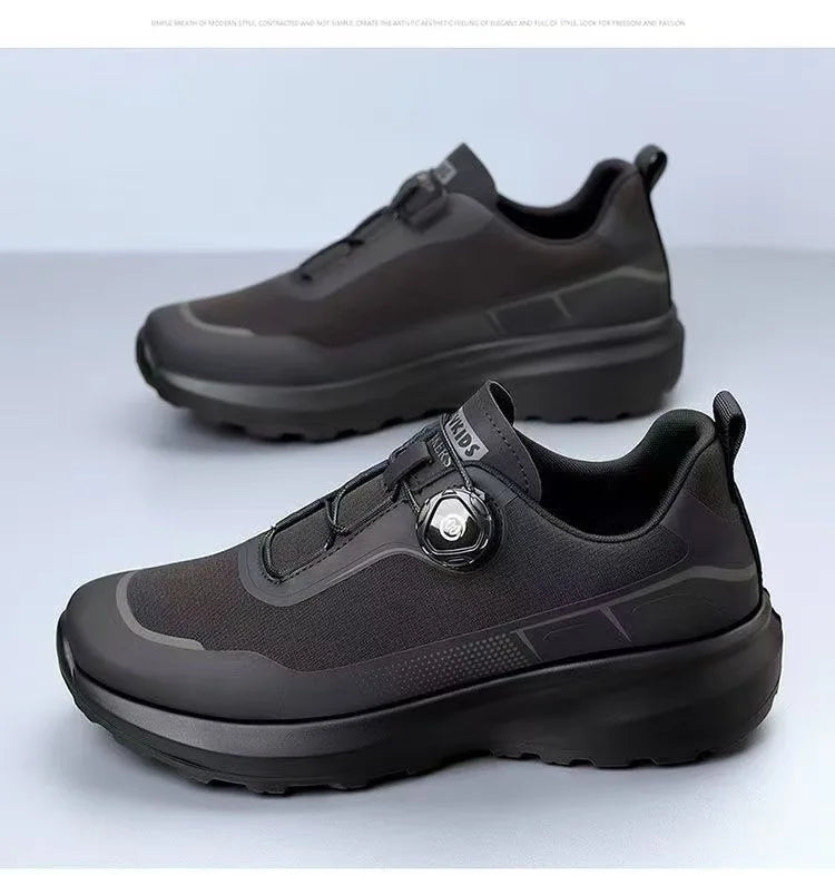 Chaussures de course décontractées noires pour hommes, bouton rotatif, antidérapantes, semelle épaisse, baskets d'extérieur