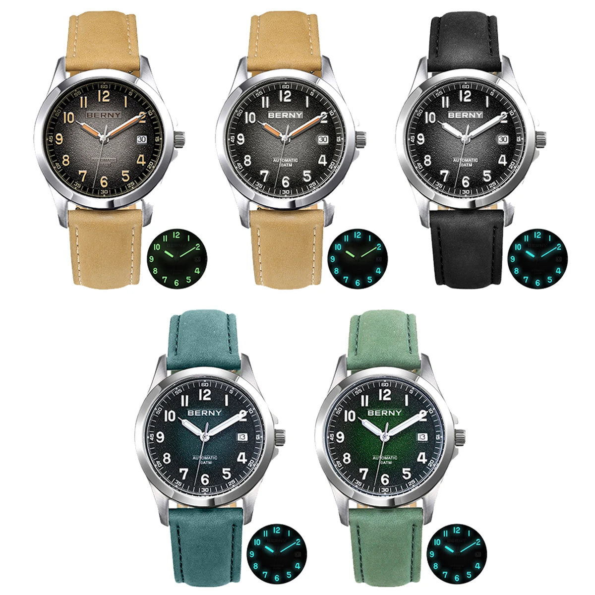 BERNY Automatic Watch Men ST2130 Luminous Mechanical Wristwatch Sapphire Waterproof 10ATM Top Brand Luxury Watch for Men