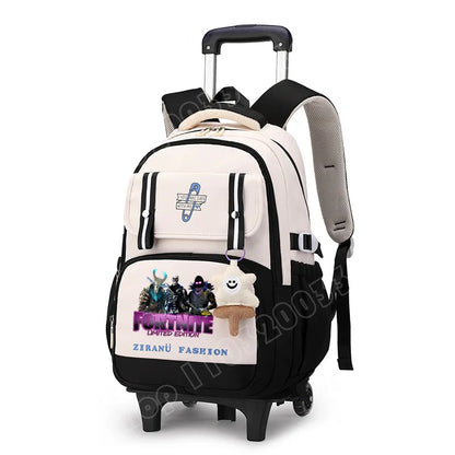 Mochila Escolar com Rodas Fortnite, Grande Capacidade, Impermeável, Leve e Minimalista, para Portátil, Escola e Viagens Casuais