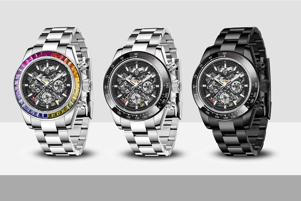 PAGANI DESIGN Orologio meccanico automatico da uomo in acciaio inossidabile, impermeabile 10Bar, sportivo, di lusso casual per uomo