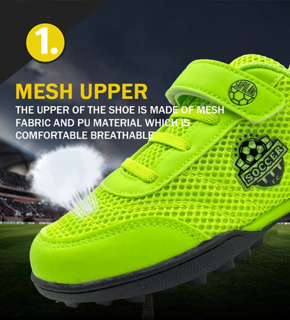 Zapatillas de fútbol infantiles para niño y niña, cierre de velcro, botas de fútbol sin tacos, calzado para principiantes de lacrosse, críquet y béisbol