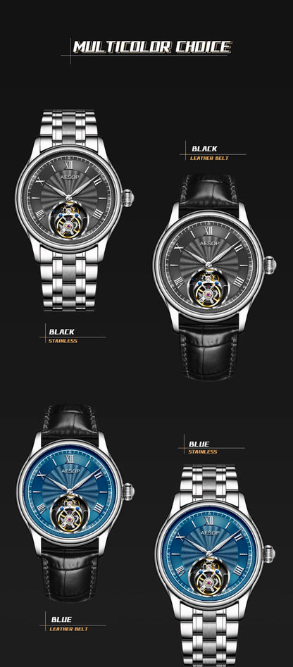 AESOP Mens Mechanical Wristwatches Flying Tourbillon Movement Skeleton Watch for Men Man Luxury Clocks Real Tourbillon Watch