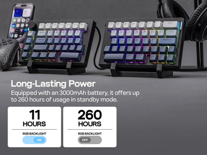 Teclado mecánico inalámbrico EPOMAKER Split70 QMK/VIA 70% con diseño dividido, conexión cableada/BT/2.4Ghz y perilla programable, modificador Mac