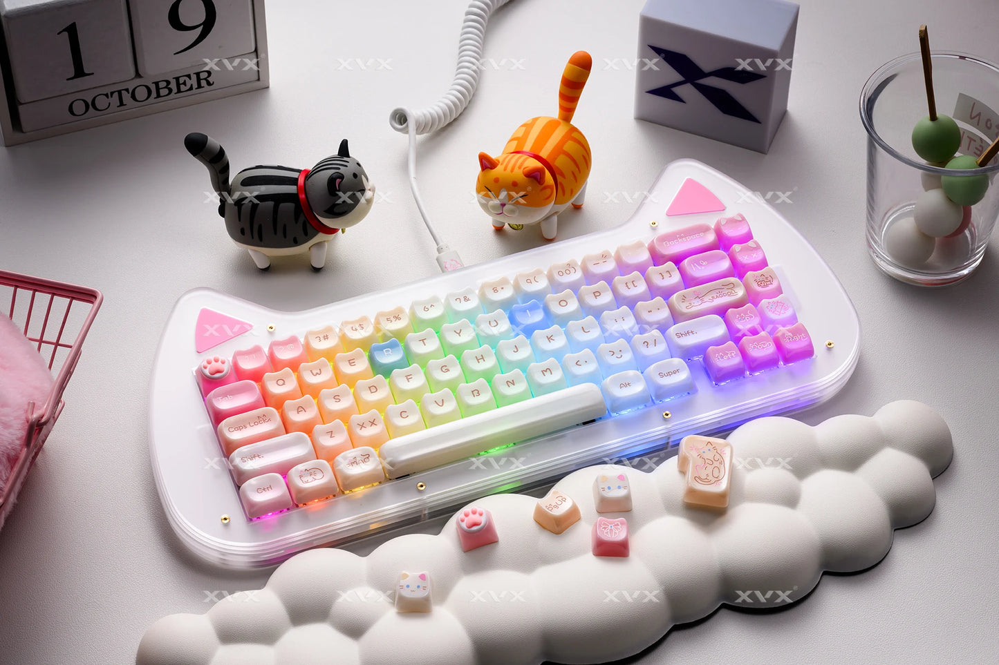 XVX 148 teclas teclas con temática de gatos perfil MAO, teclas coreanas brillantes y adorables para teclado 61 64 68 78 87 96 98 104 108