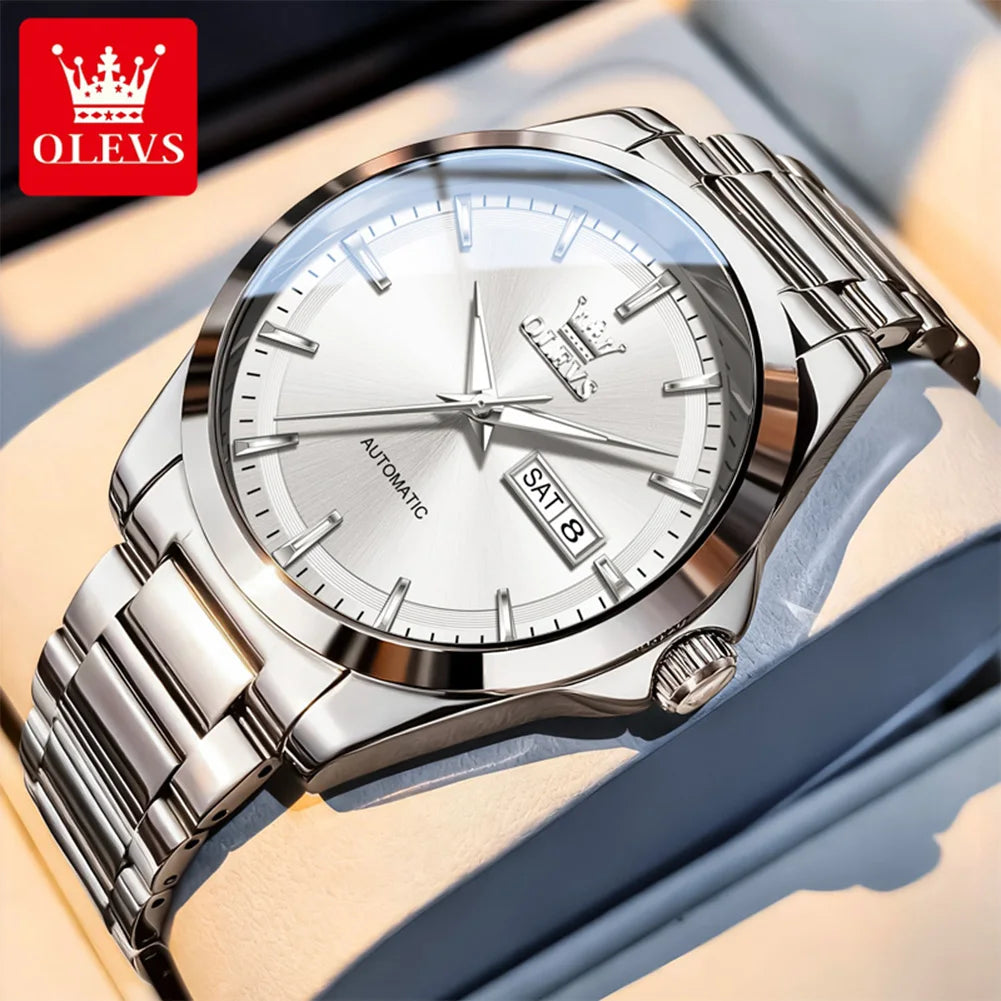 OLEVS 7090 Mens Watch Luxury Original Automatic Mechanical Watch Chronograph Week Date Watches For Man Waterproof Luminous
