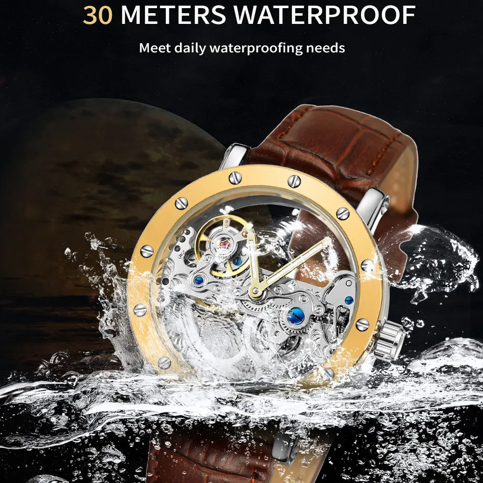 2026 Top Brand Luxury Steel Skeleton Tourbillon Automatic Watch Men's Leather Mechanical Waterproof Luminous Elegant Wrist Clock