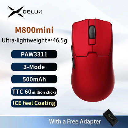 Delux M800mini Wireless Gaming Mouse, 46g Lightweight, PAW3395/PAW3311, 1KHz Polling Rate for Small to Medium Hand PC Gamer