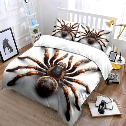 Conjunto de capa de edredão com padrão de aranha peluda em 3D em grande plano, estampagem digital colorida, roupa de cama em poliéster com fecho de correr, presente para crianças