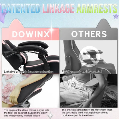 Sedia da gaming carina con orecchie da gatto, poggiapiedi, rosa kawaii, sedia per computer ergonomica con schienale alto, seduta gamer e supporto lombare a zampa di gatto
