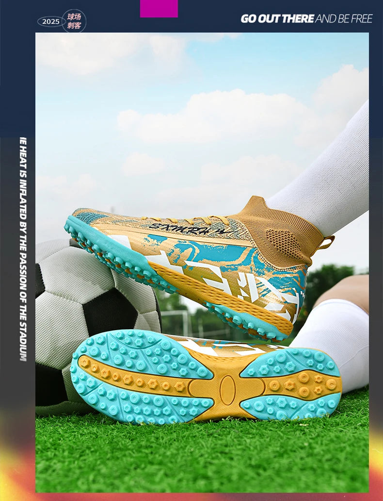 Double Star Men's High-Top TF Turf Football Boots, Youth & Student Edition, Adult & Kids, Professional Match & Training Soccer Shoes