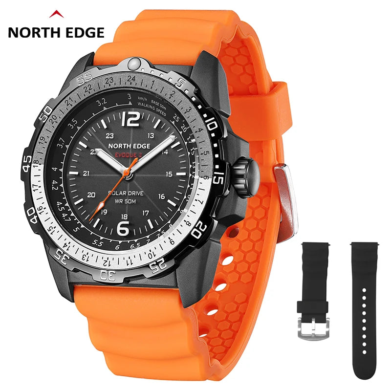 NORTH EDGE EVOQUE 2 Men Digital Military Watch Waterproof 50M Men's Sport Wristwatches Solar Power Luminous Enviormentally Clock