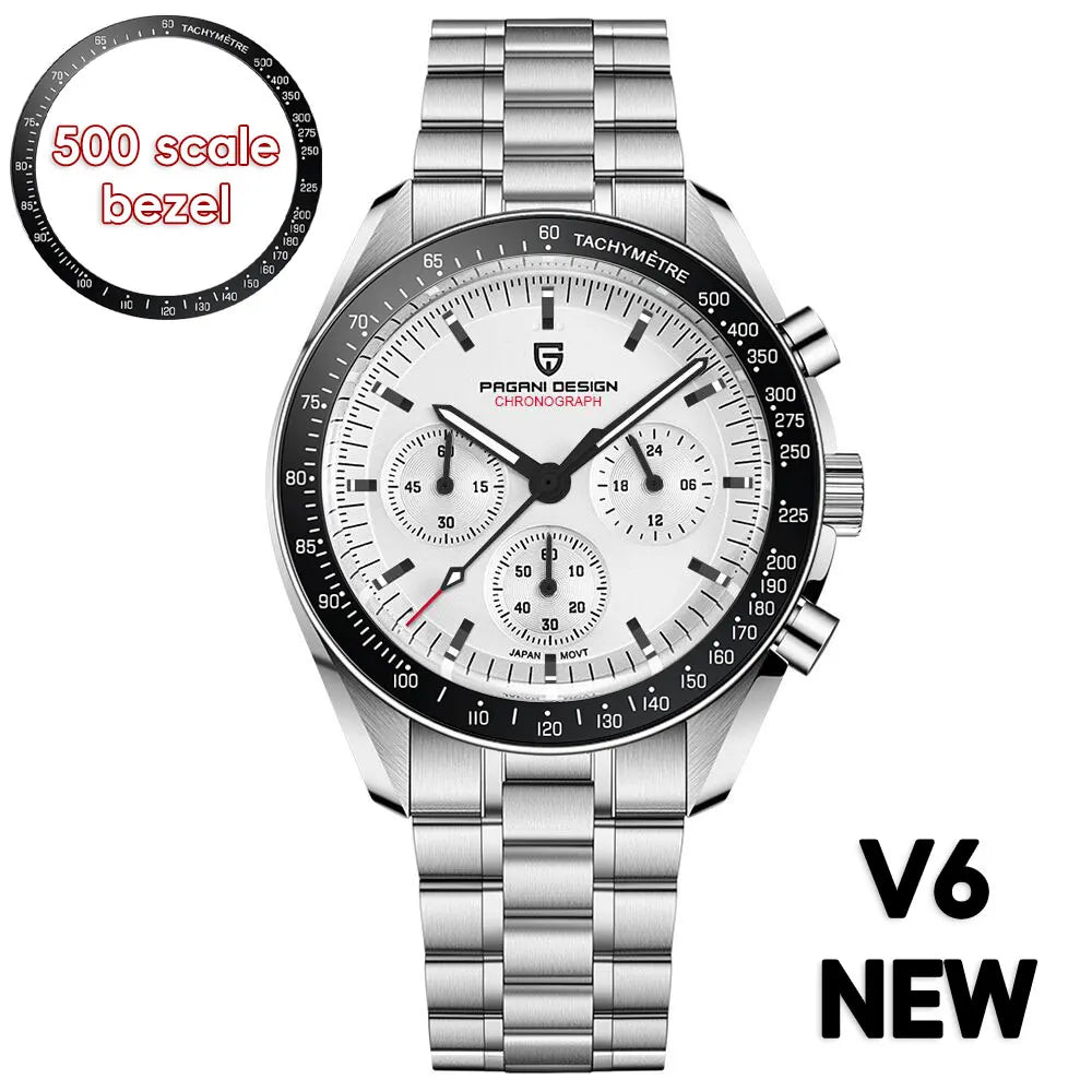 PAGANI DESIGN 2026 New V6 Moon Watches Men Luxury Quartz Watch For Men Speed Sport Chronograph AR Sapphire crystal Wristwatch