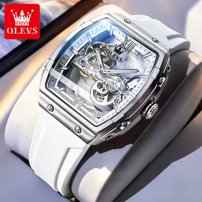 OLEVS 6779 Men's Watch Skeleton Mechanical Watch Fashion Business Sport Waterproof Luminous Silicone Strap Watches For Men