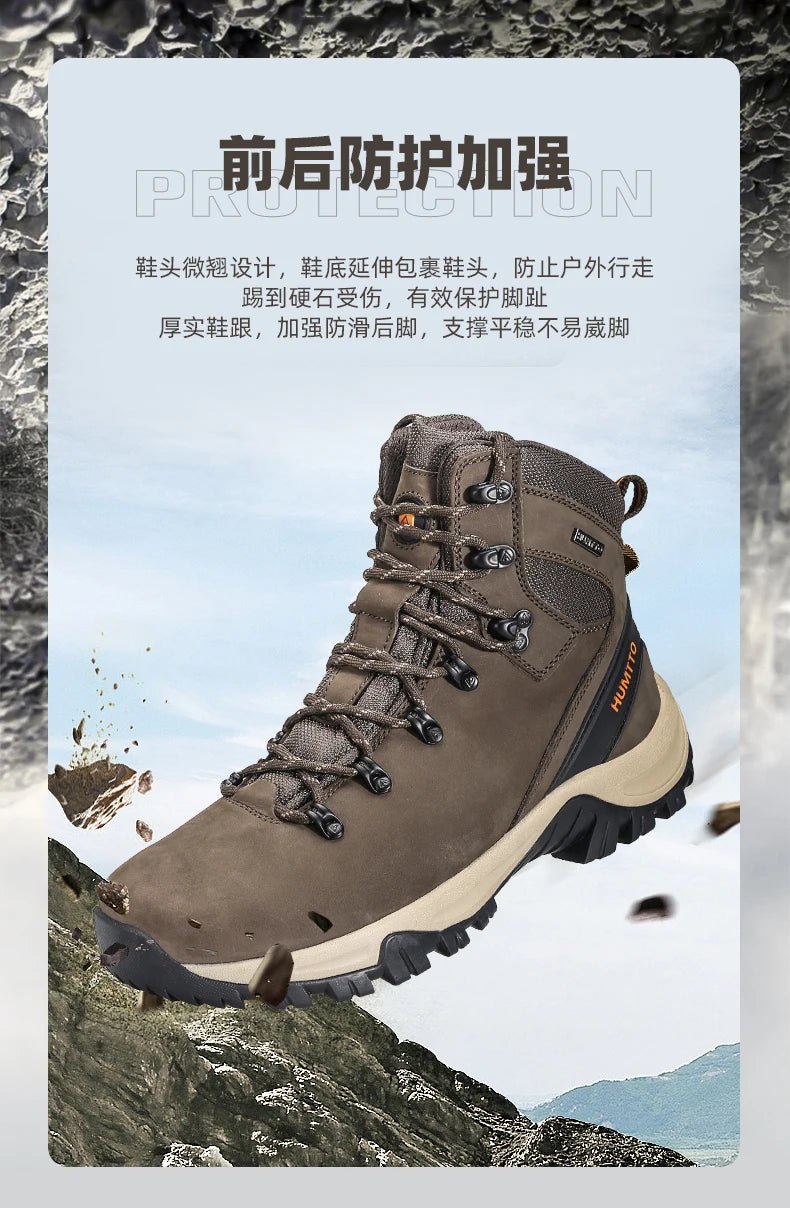 HUMTTO Hiking Shoes Men's Waterproof Hunting Boots Tactical Desert Combat Ankle Trekking Boots Male Women Warm Leather Sneakers