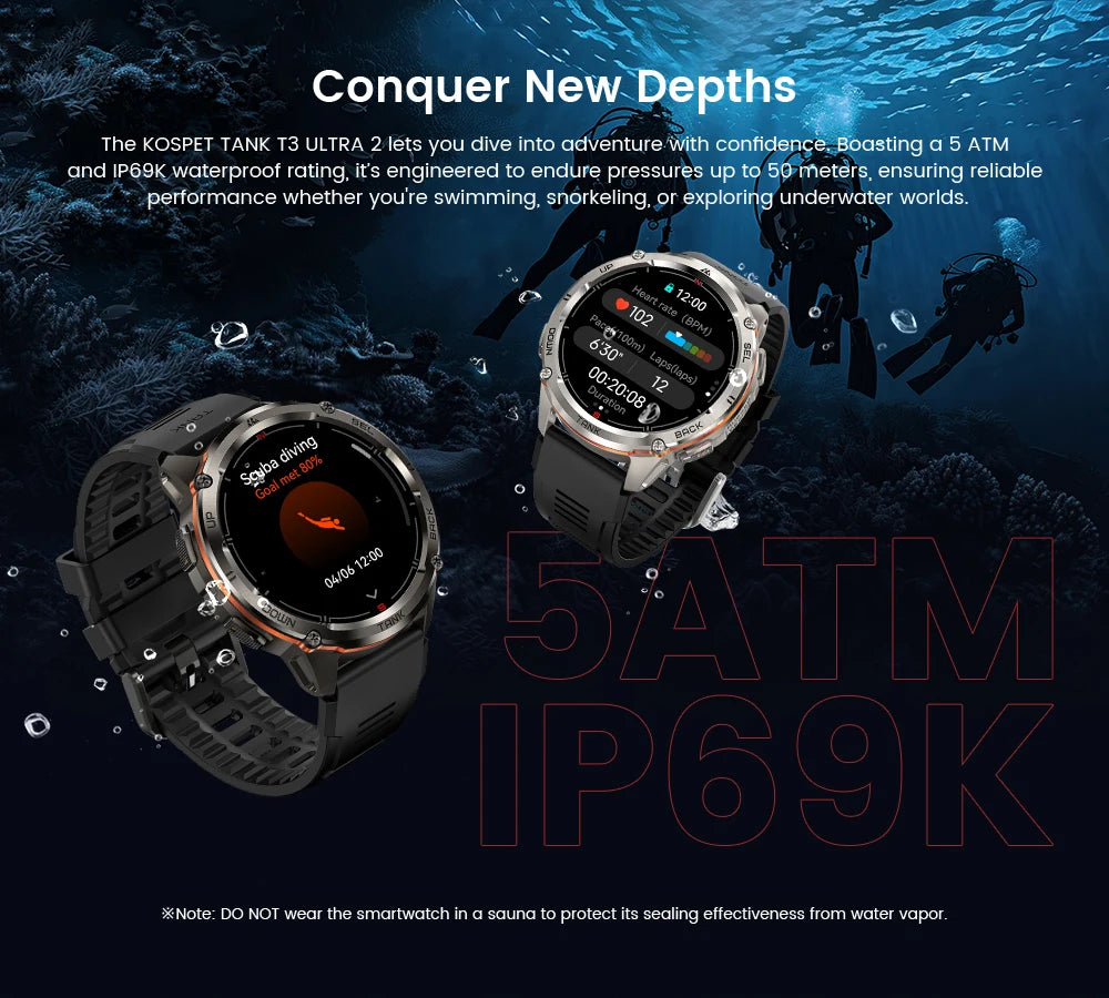 KOSPET TANK T3 Ultra 2 Smart Watch For Men GPS Stainless Steel Smartwatch 50M Waterproof IP69K Health Monitor for Android iOS