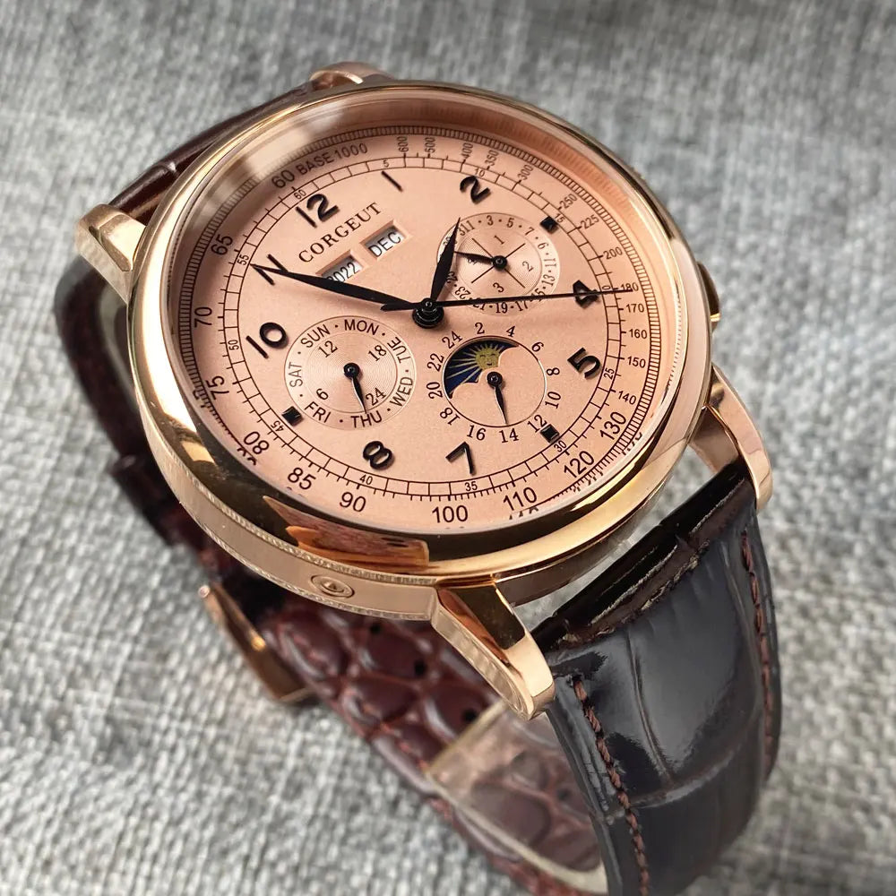 Reloj automático para hombre con multifunción de fecha, día, mes y año, reloj mecánico masculino 316L, caja pulida, indicador día/noche, 42mm
