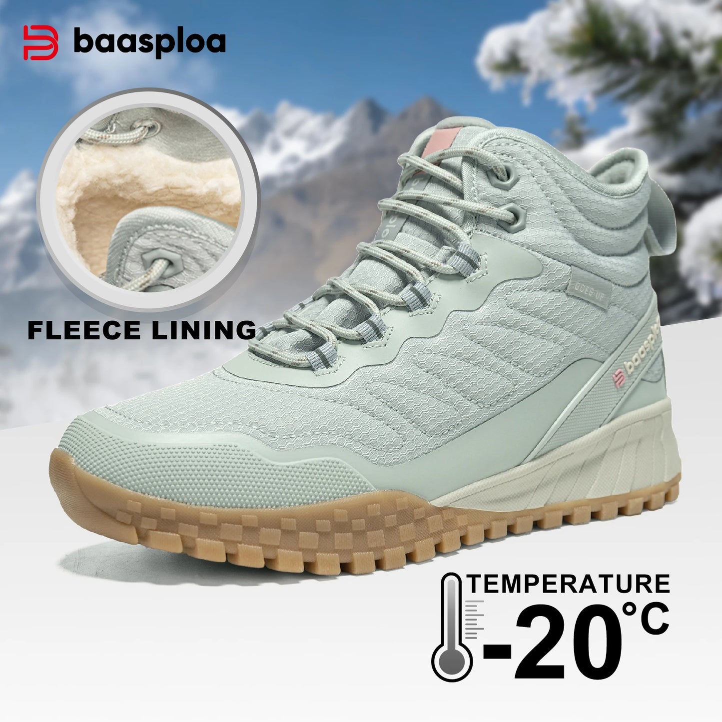 Baasploa Winter Women’s Sneakers Plush Warm Snow Boots Non-Slip Waterproof Shoes Women’s Outdoor Boots Walking Shoes