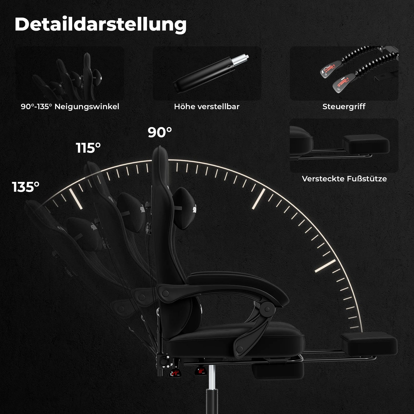 SUKIDA Gaming Chair with Footrest, Ergonomic Racing Style PC Chair with Lumbar Support, Adjustable Office Gaming Chair for Comfort and Work