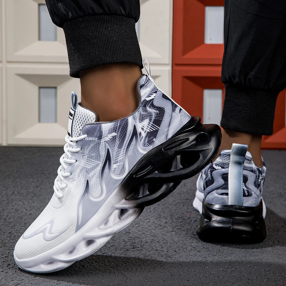 Fashion Gradient Women and Men Sneakers Weave Cushion Sole Sports Casual Shoes For Unisex Lace Up Lightweight Breathable Shoes