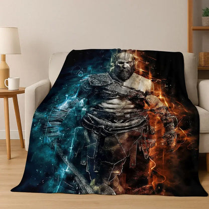 A Classics God of War Kratos Gamer Flannel Throw Blanket Soft Cozy Warm for Home Bedroom Bed Sofa Gift
