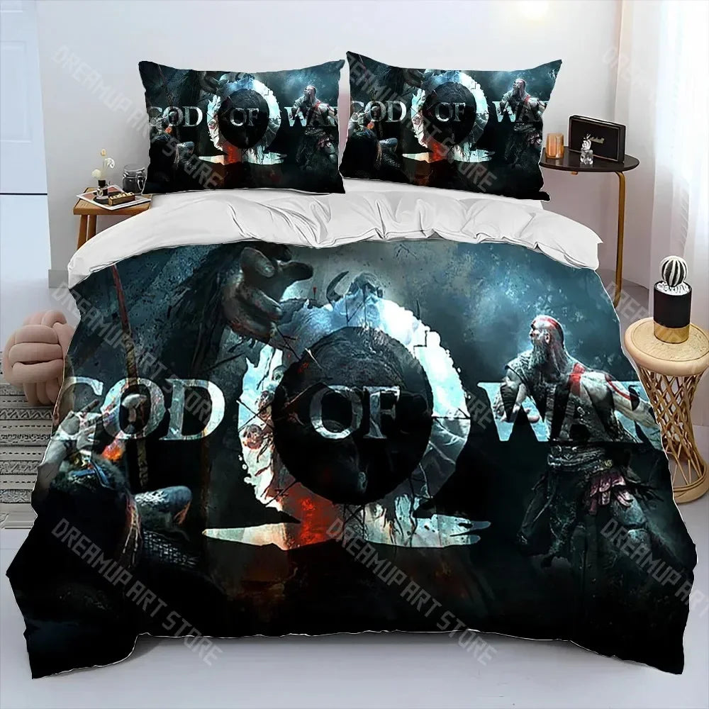 God of War Game Gamers Kratos Comforter Bedding Set,Duvet Cover Bed Set Quilt Cover Pillowcase,king Queen Size Bedding Set Kids