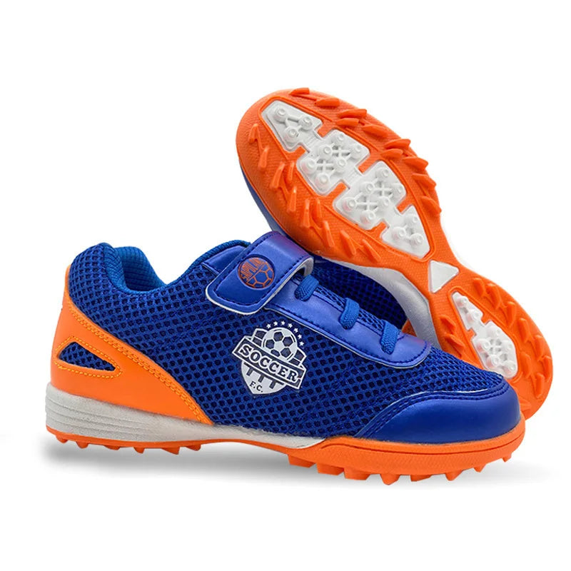Zapatillas de fútbol infantiles para niño y niña, cierre de velcro, botas de fútbol sin tacos, calzado para principiantes de lacrosse, críquet y béisbol