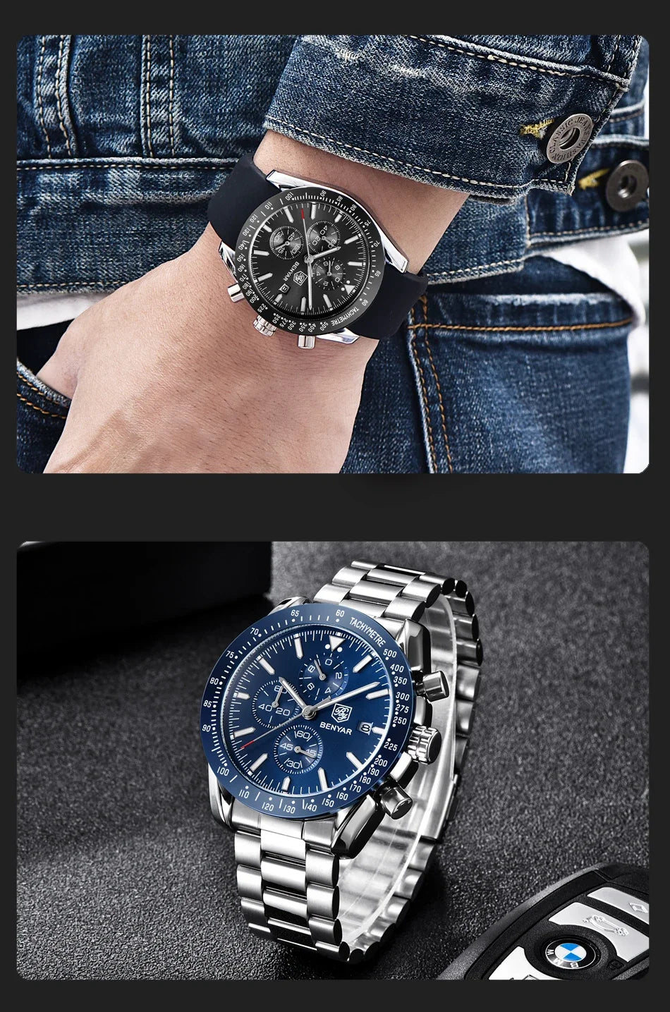 Reloj para hombre BENYAR 5140, reloj deportivo informal, reloj de cuarzo de lujo resistente al agua, cronógrafo militar de marca de alta gama.