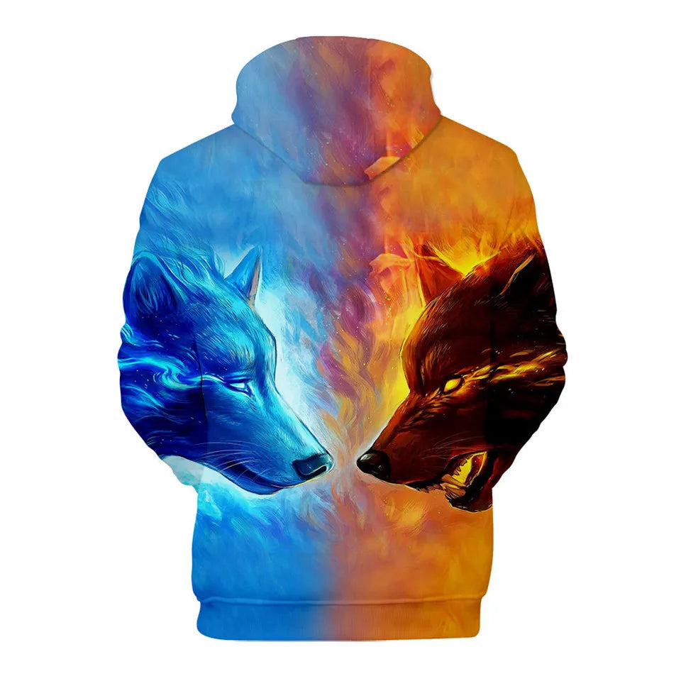 Sweatshirt com Capuz Cool Space Galaxy Wolf para Homem — Lobo Brilhante, Estilo Fashion, Pullover de Primavera e Outono