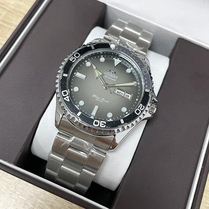 Orient Men's 200M Waterproof Automatic Dive Watch Dial Stainless Steel Bracelet Day Date Self-Winding Luminous Wristwatch