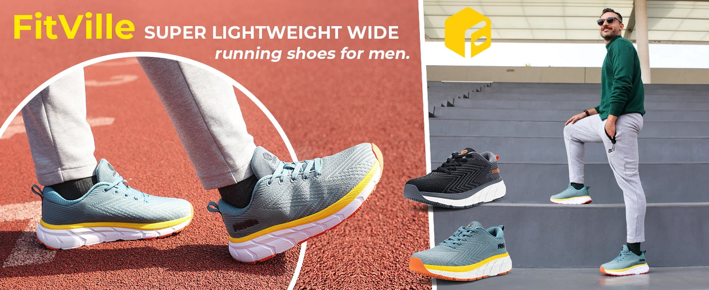 FitVille wide toe box shoes for men, cushioned, extra wide width, non-slip, wide lightweight breathable running shoes