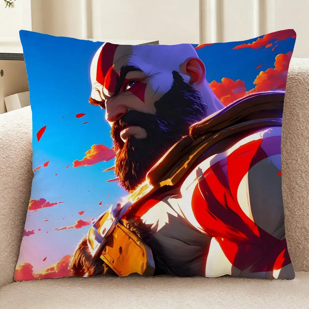God of War Ragnarok Cushion Cover Washable Linen-Look for Daily Sofa Home Household Room Decor