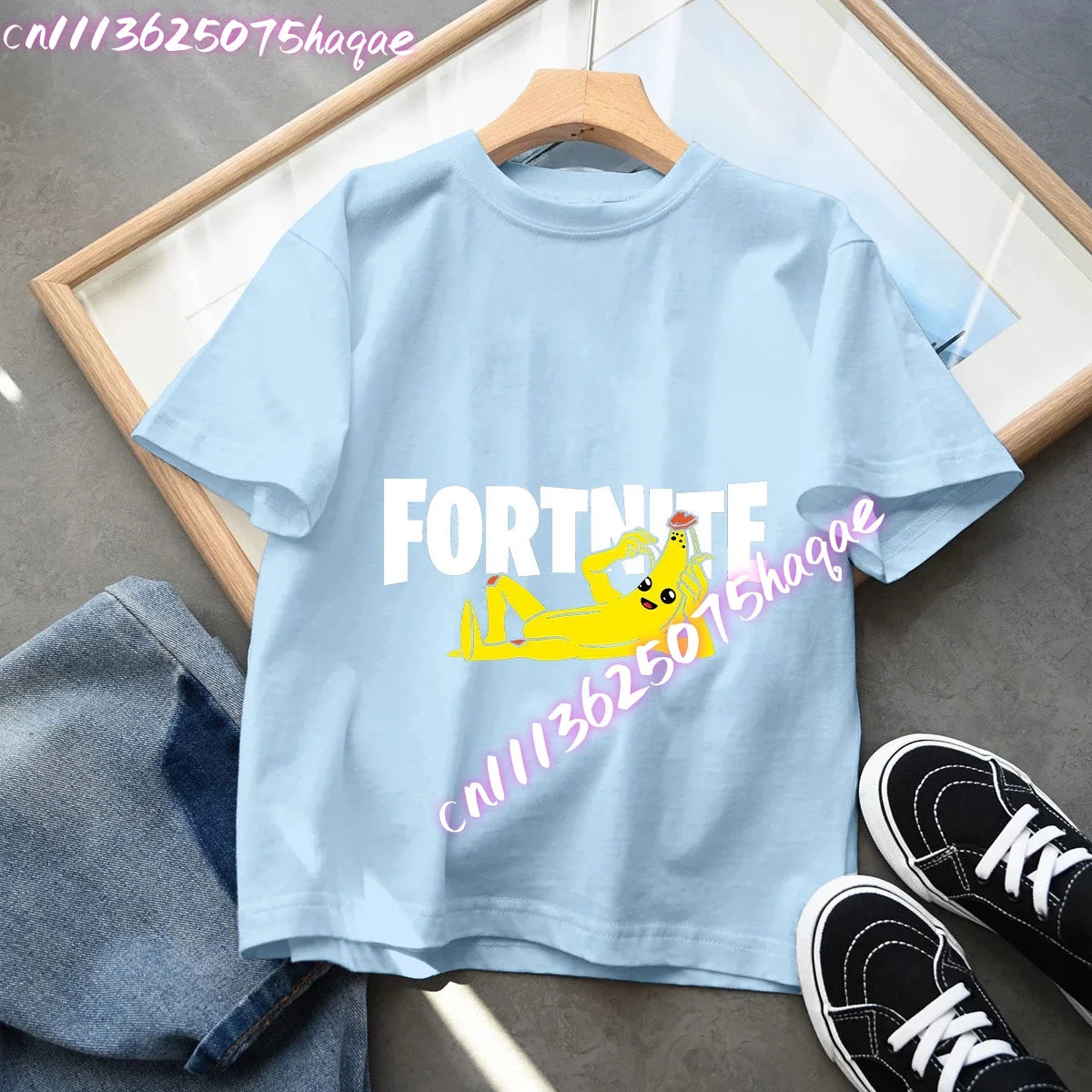 T-shirt blu in cotone per bambini Fortnites, maglietta a maniche corte Fortress Night per bebè, capo estivo cartoon per bambini e bambine, top kawaii, idea regalo