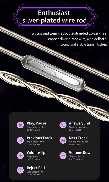 CVJ Nightelf in ear earphones Dual-channel three-unit  3.5mm metal plug earphone with silver-plated wire rod