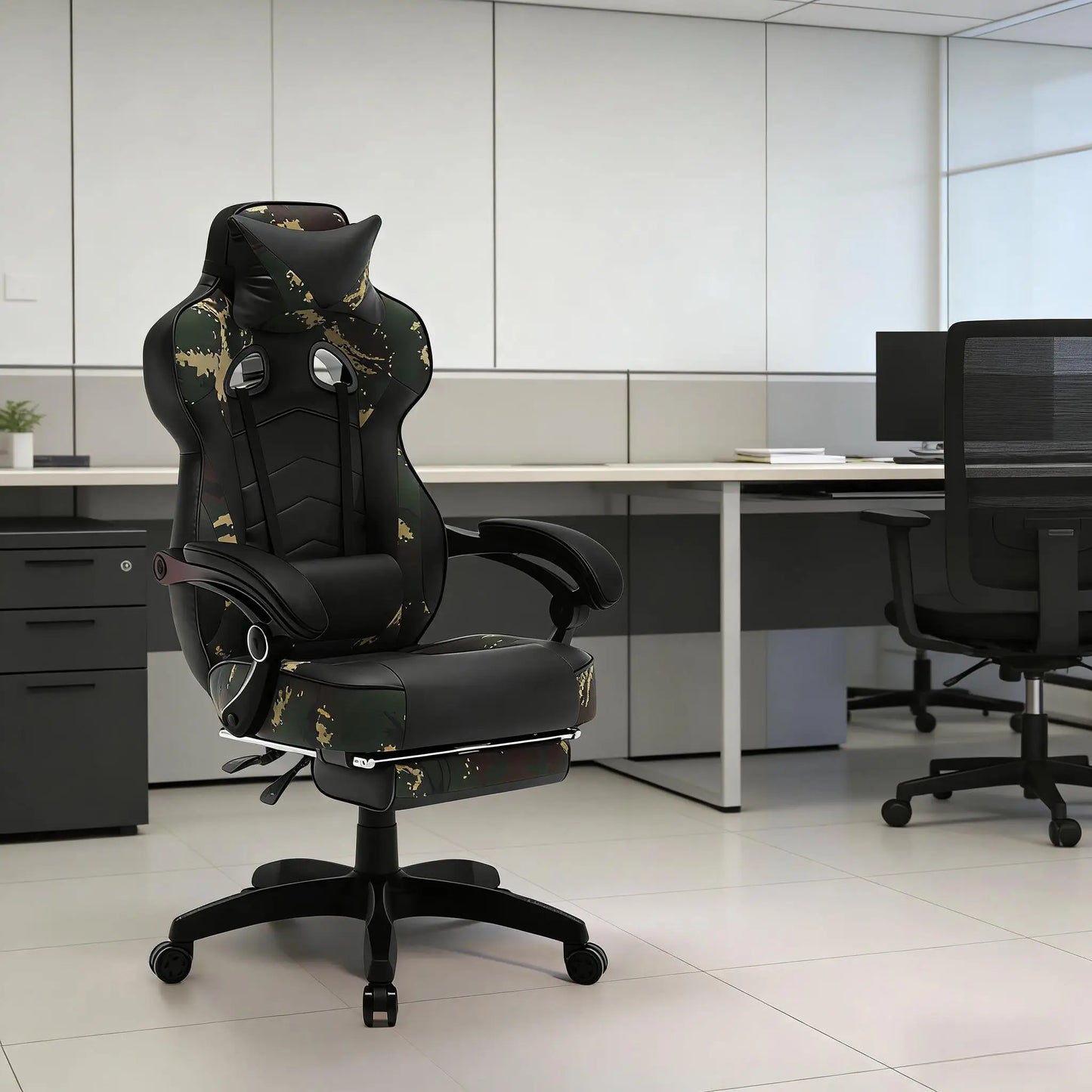Stylish Ergonomic Gaming Office Chair with Footrest, Reclining Racing Chair, Breathable PU Leather Computer Desk Chair for Home & Office