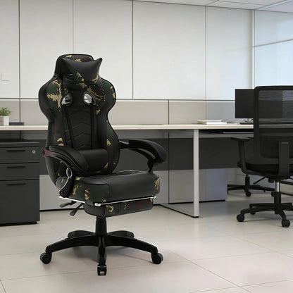 Stylish Ergonomic Gaming Office Chair with Footrest, Reclining Racing Chair, Breathable PU Leather Computer Desk Chair for Home & Office