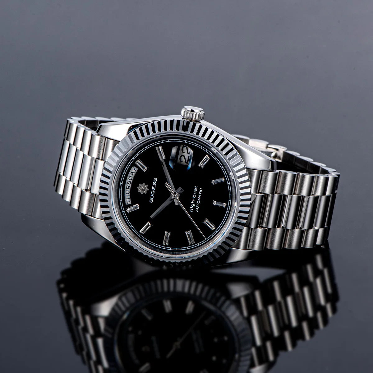Sugess 40mm Men's Watches Automatic Date Mechanical Day Wristwatch Peacock SL3034 Movement Sapphire Waterproof Luxury Retro New