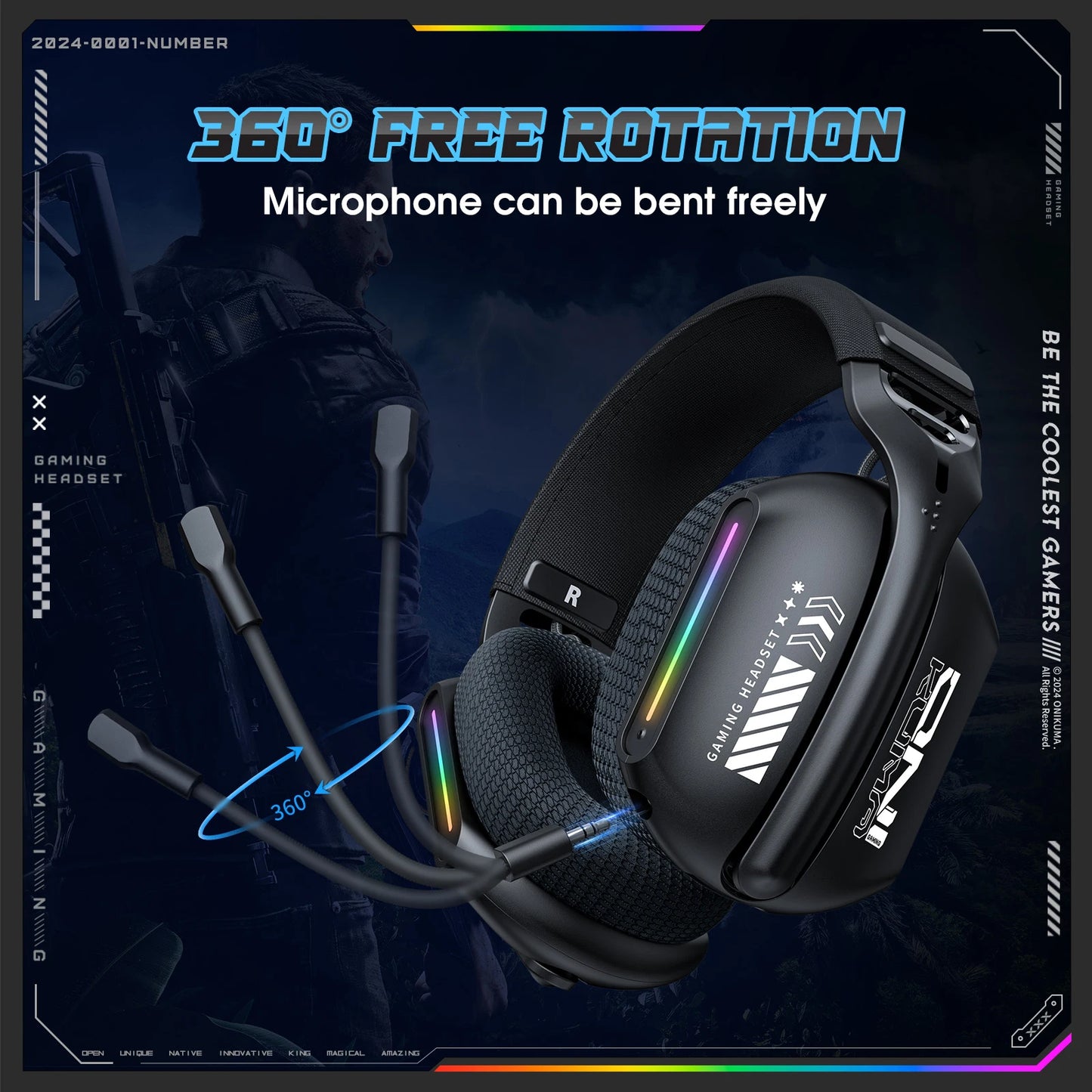 Auriculares gaming inalámbricos Onikuma GT808 RGB – Bluetooth 5.3, 2.4GHz y 3.5mm con micrófono