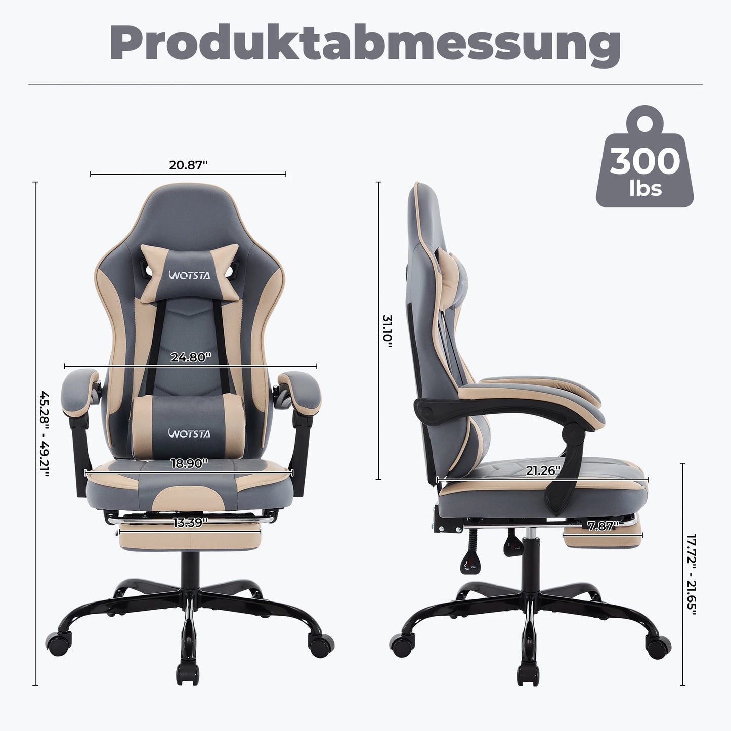 WOTSTA Gaming Chair Ergonomic Gamer Chair with Footrest, Adjustable Lumbar Support, Headrest, Reclining Computer Chair for Office & Gaming