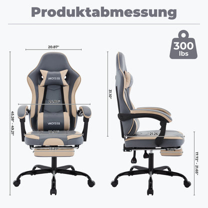 WOTSTA Gaming Chair Ergonomic Gamer Chair with Footrest, Adjustable Lumbar Support, Headrest, Reclining Computer Chair for Office & Gaming