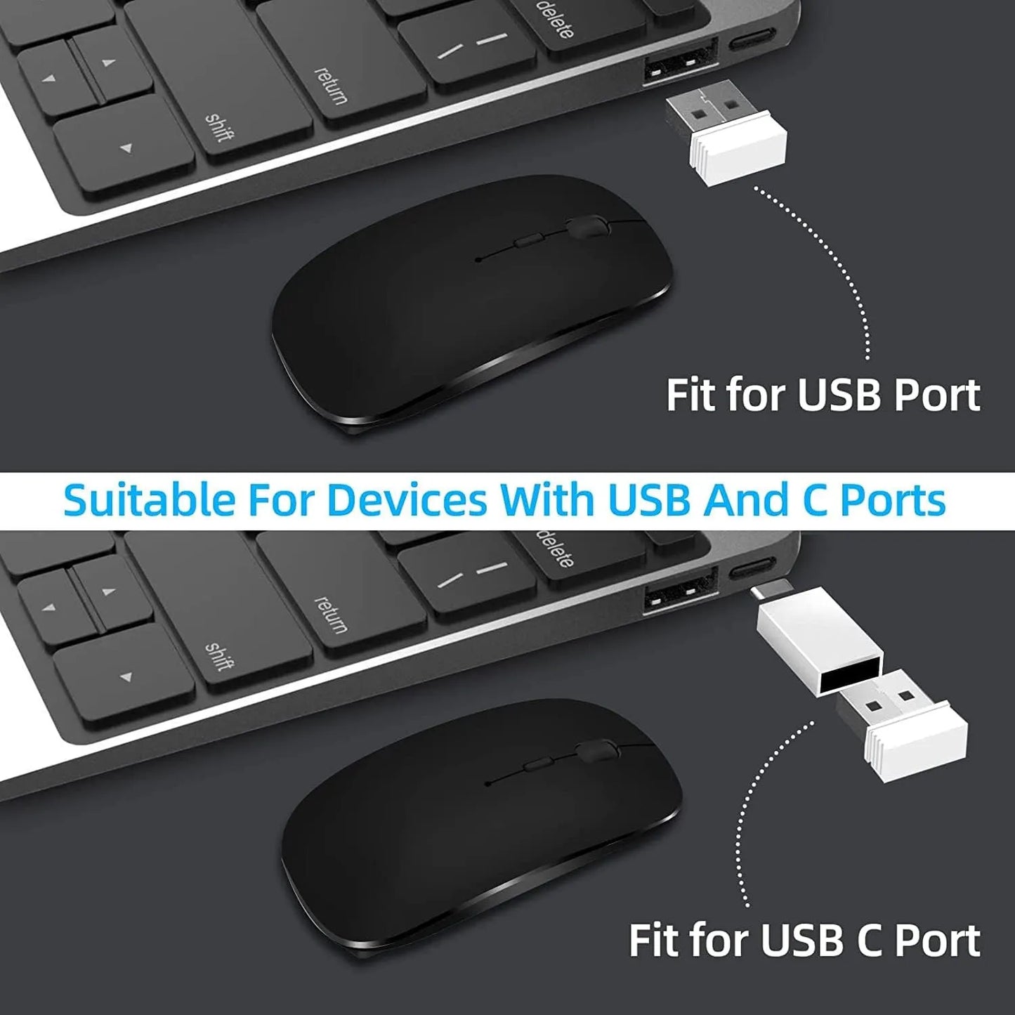 Mouse wireless ricaricabile a doppia modalità Bluetooth compatibile e 2.4G USB per computer, laptop, iPad, tablet e notebook, mouse da gaming