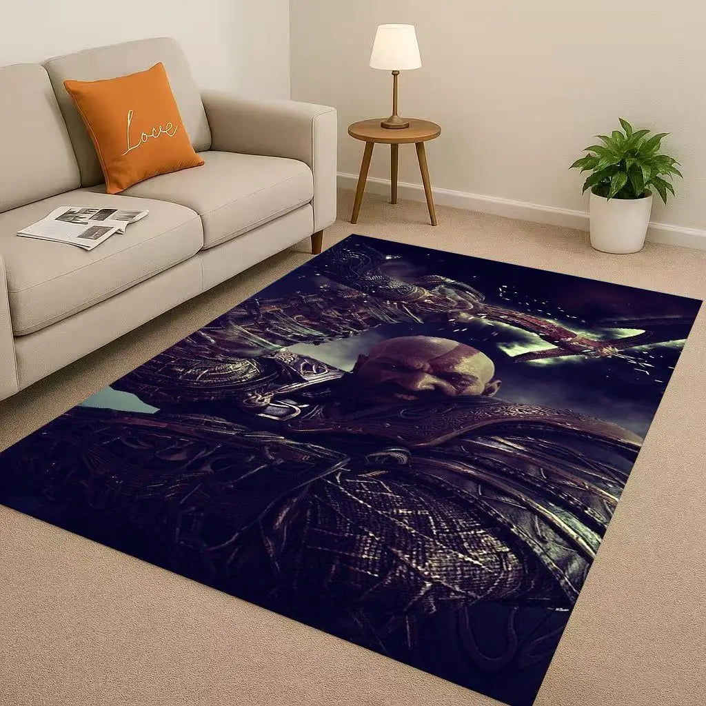 Kratos God of War Game Cartoon Gamer Living Room Non-Slip Area Rug Soft Carpet for Bedroom Playroom Sofa,Easy Clean Home Doormat