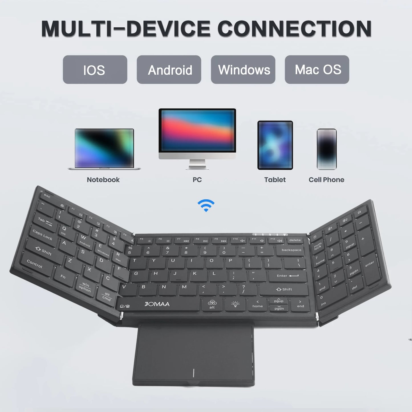 Teclado plegable Jomaa retroiluminado de tamaño completo Bluetooth+USB inalámbrico con panel táctil y teclado numérico para portátil Windows