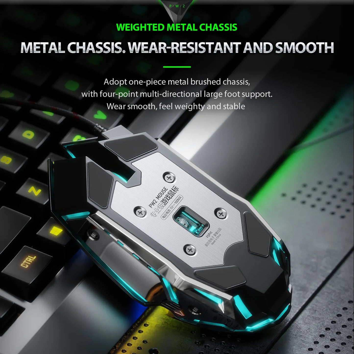 INPHIC W2 Gaming Mouse Silent Click USB Optical Wired Mouse 4800DPI Ergonomic Mice 6 Programmable Buttons RGB Breathing LED PC