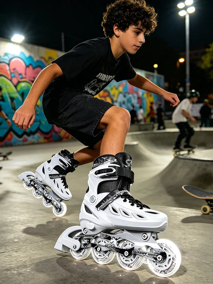 Inline Skates Boy Black Adjustable Size Pink Girl Children Sports Rollerblades High Speed New LED Light-Up Professional