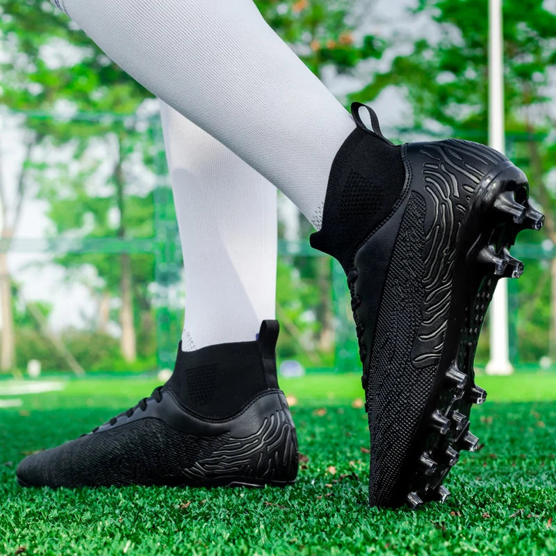 Black Men's Soccer Shoes AG/FG Cleats Training Football Boots High Ankle Sports Shoes for Men Kids Adults Sneakers Sizes 35-45