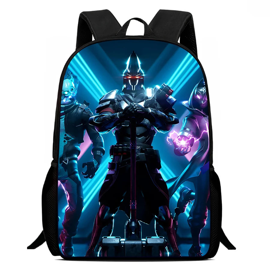 Mochila leve Fortnite Cartoon de 15 polegadas com alças ajustáveis para crianças, saco escolar diário para meninos e meninas dos 5 aos 9 anos
